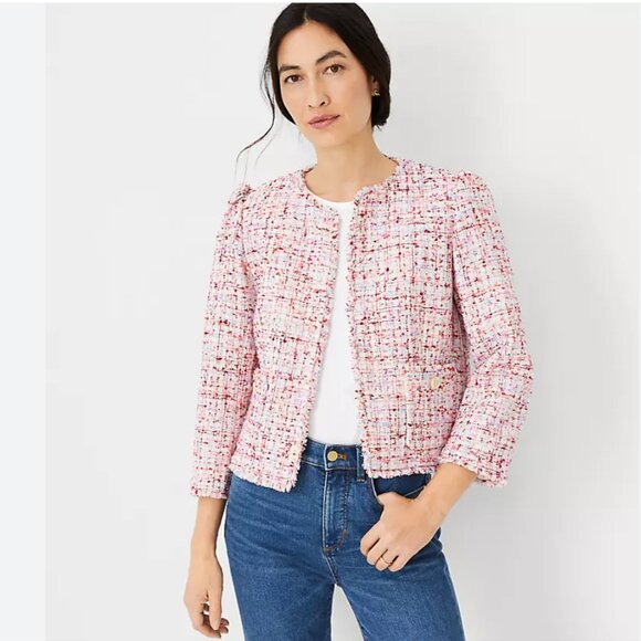 Ann Taylor Jackets & Blazers - Ann Taylor Fringe Tweed Puff Sleeve Jacket